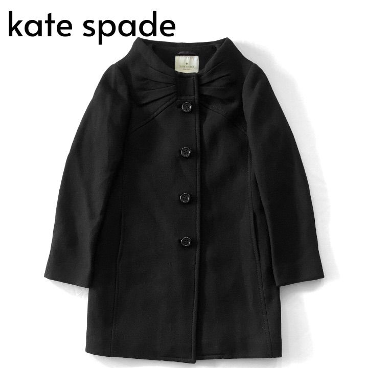 kate spade new york ケイトスペード ノー ウールコート リボンモチーフ 裏地ヒョウ レオパード柄 4 黒 ブラック M11