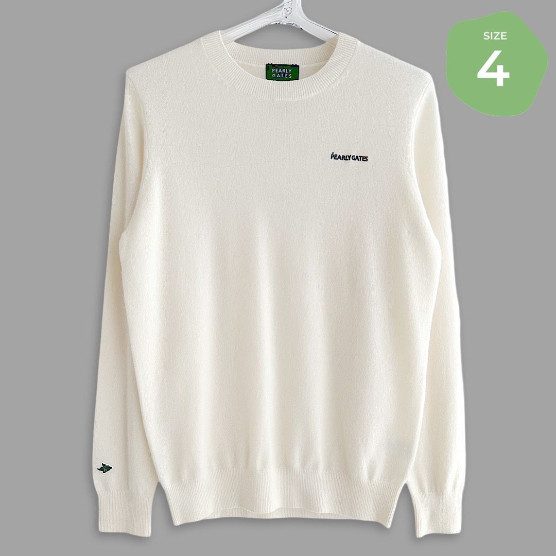 533 PEARLY GATES パーリーゲイツ 定価33 000円 カシミヤ100% ESSENTIAL SERIES カシミヤ メンズ クルーネックセーター ニット オフホワイト ゴルフウェア トップス シンプル 保温 サイズ4 Mサイズ