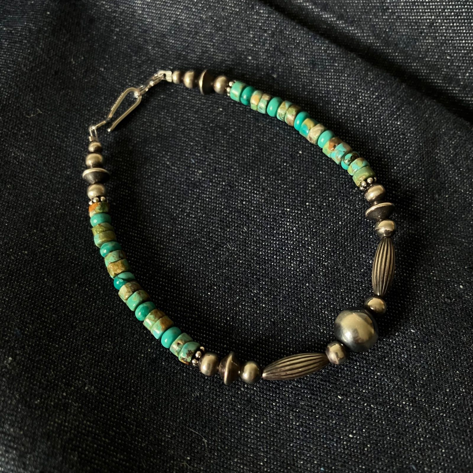 silver925ナバホパール×天然ターコイズのブレスレット メンズ19.5cm vm