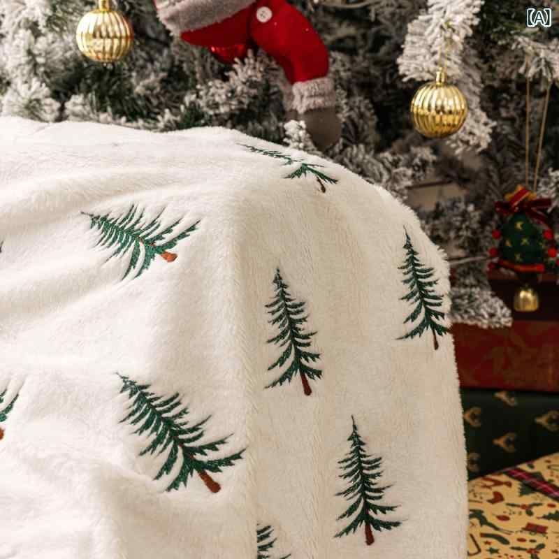 毛布 ブランケット クリスマス 美式 刺繍入り ソファ リビング 寝具 兔毛 柔らかい ポリエステル ホワイト 127cm 152cm 150cm 200cm