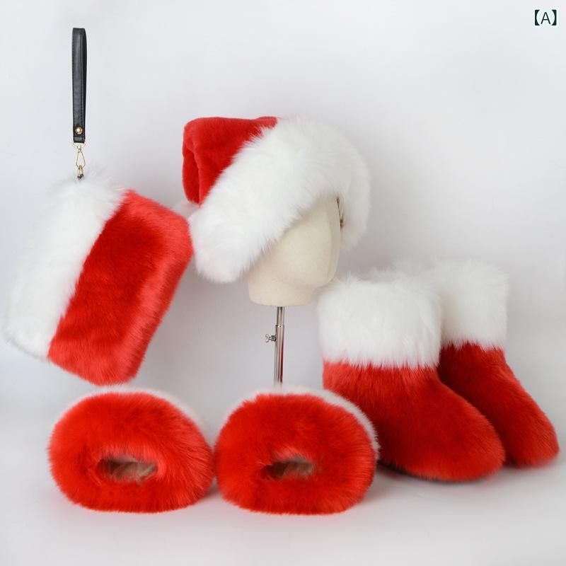 スノーブーツ レディース ファー 大判スカーフ クラッチバッグ 3点セット 欧米風 防寒 暖かい 滑り止め 高 秋冬 クリスマス