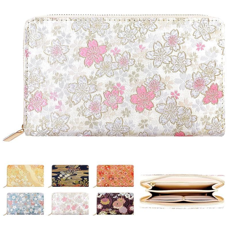 トレンディヤマギシ マルチケース 西陣織 レザーケース 通帳ケース 母子手帳ケース パスポートケース レディース おしゃれ 金襴 和 ファスナー付き 大容量 和柄 和風 日本 明 うす墨の桜