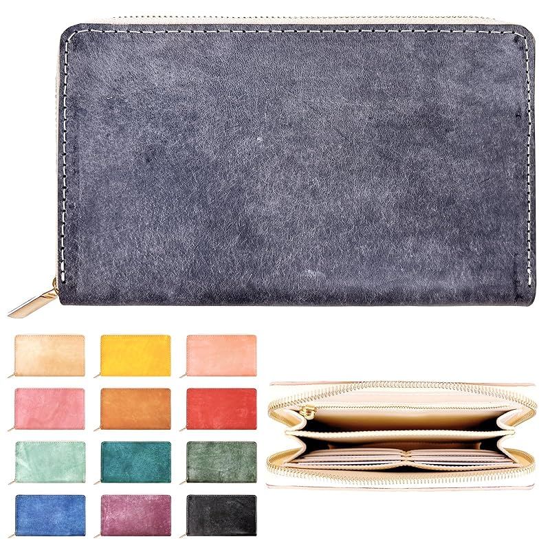 トレンディヤマギシ マヤレザー 本革 イタリア製 レザーケース マルチケース 通帳ケース 母子手帳ケース パスポートケース メンズ レディース おしゃれ ファスナー付き 大容量 マヤベリー グレー