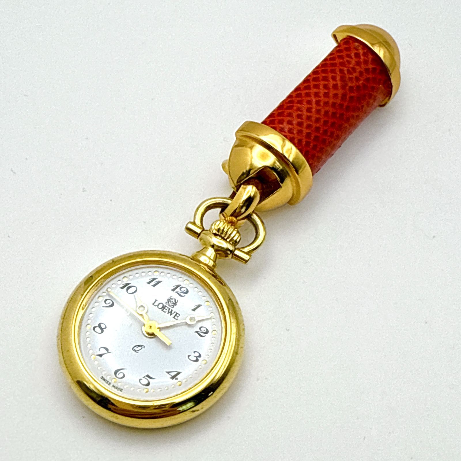 C071 ヴィンテージ 電池交換済 LOEWE ロエベ ブローチ型 ウォッチ ゴールド ラウンドケース レディース 懐中時計
