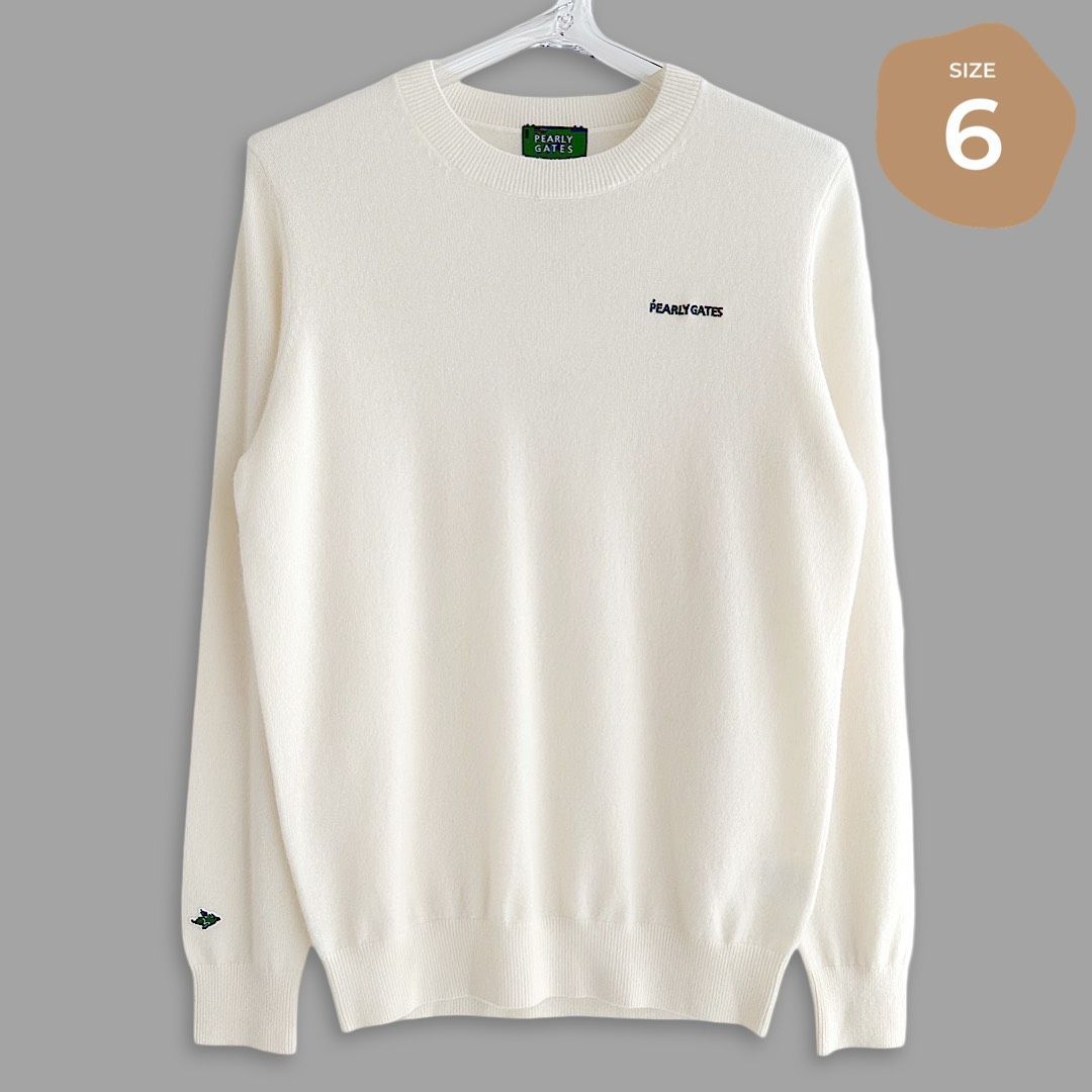 533 PEARLY GATES パーリーゲイツ 定価33 000円 カシミヤ100％ ESSENTIAL SERIES カシミヤ メンズ クルーネックセーター ニット オフホワイト ゴルフウェア トップス シンプル 保温 サイズ6 LLサイズ