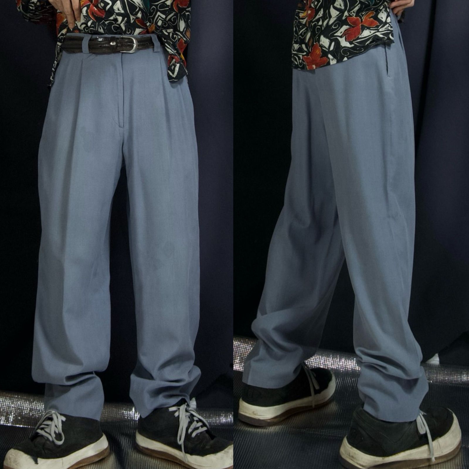 gBocchese Italy made grayish blue 2Tuck Center Crease Silk Tapered Slacks