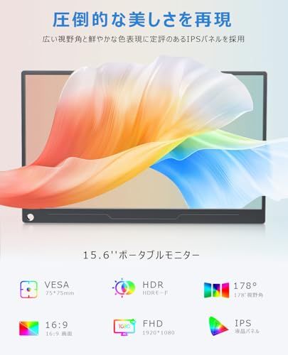 EVICIV モバイルモニター 15.6インチ 1920 1080 ゲーミング用 ポータブルディスプレイ IPS液晶パネル 薄型 軽量 ペンホールスタンド VESA 保護カバー USB Type-C 標準HDMI PS4 XBOX Switc 81fae6be