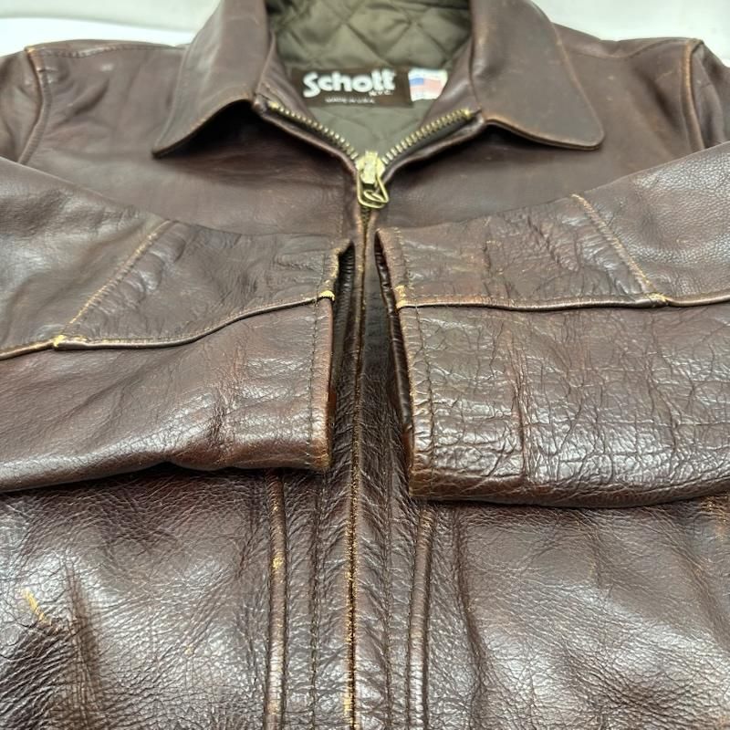 ショット 80s USA製 シングル ライダース レザー ジャケット 茶タグ