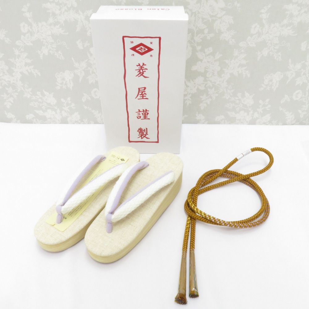 草履 カレンブロッソ Calen Blosso × 優華壇 カフェぞうり 帯締め Mサイズ オフホワイト×ラベンダー 生成ベージュ