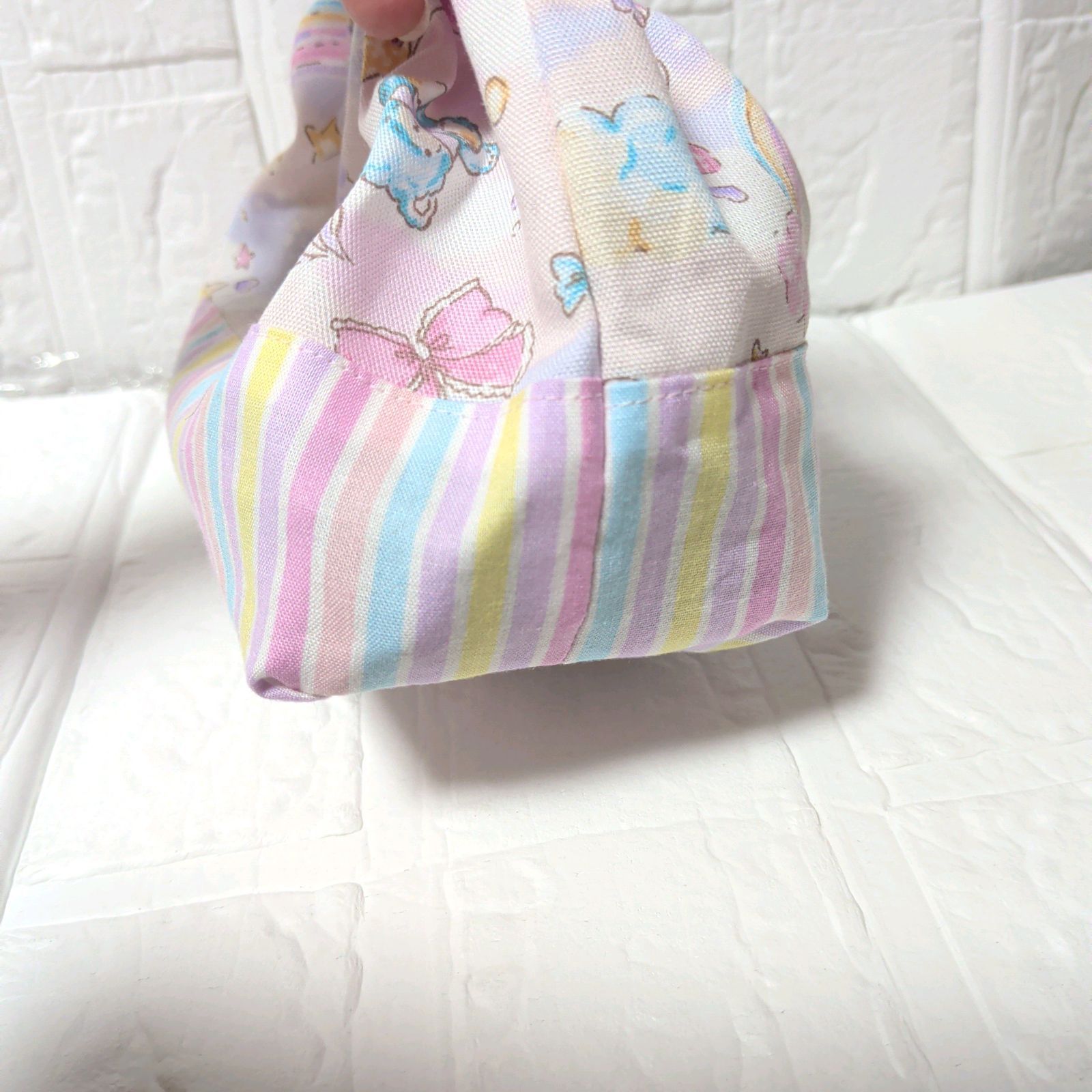 オーダー品】お弁当袋 ユニコーン ピンク ストライプ ラメ 色違い