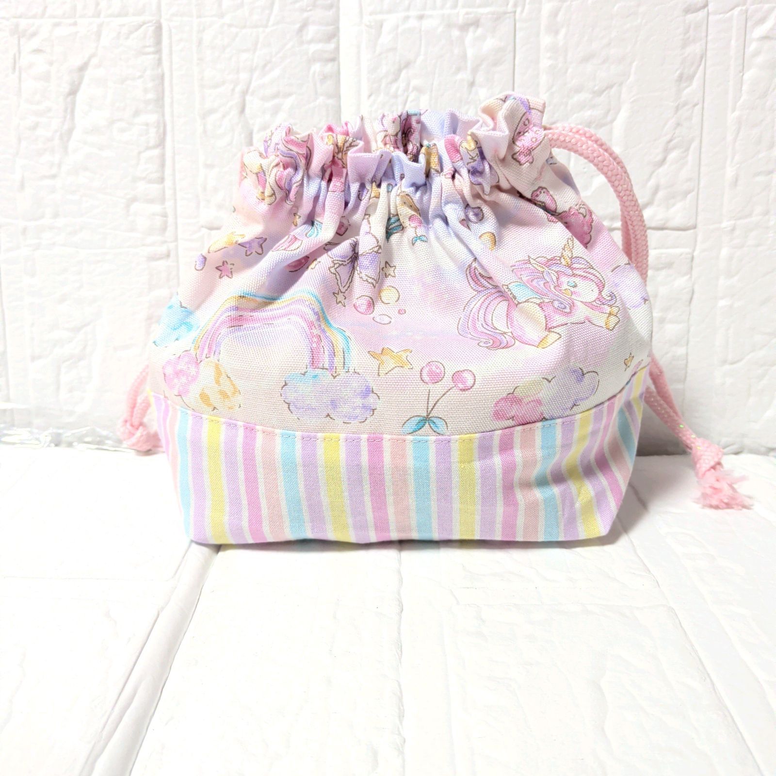 オーダー品】お弁当袋 ユニコーン ピンク ストライプ ラメ 色違い
