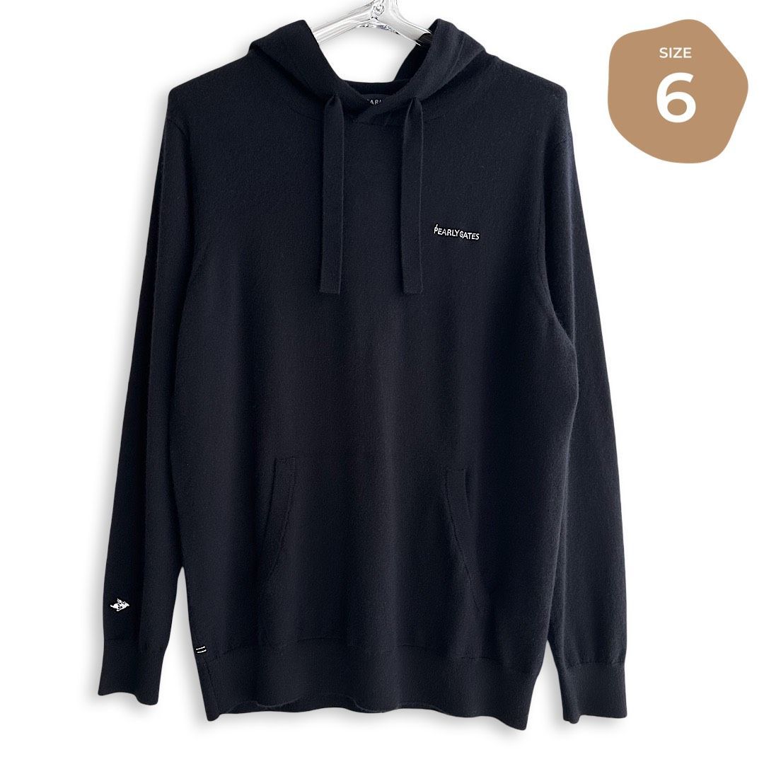 532 PEARLY GATES パーリーゲイツ 定価49 500円 メンズ カシミヤ ニットフーディプルオーバー ESSENTIAL SERIES ネイビー サイズ6 LLサイズ