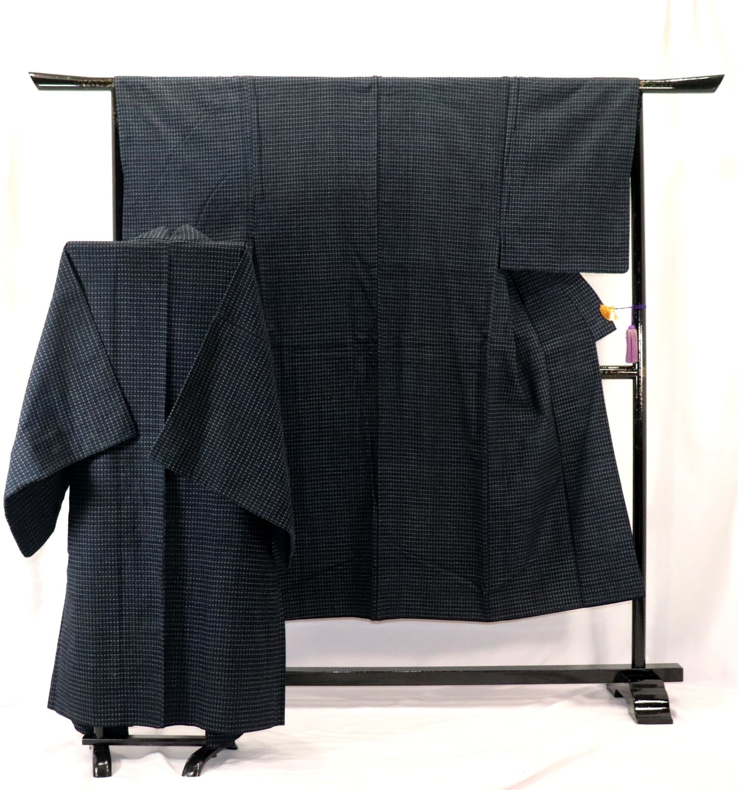 男物アンサンブル 久留米絣 紺 着物 羽織 仕立上がり 164~168㎝ ゆずりは 4979