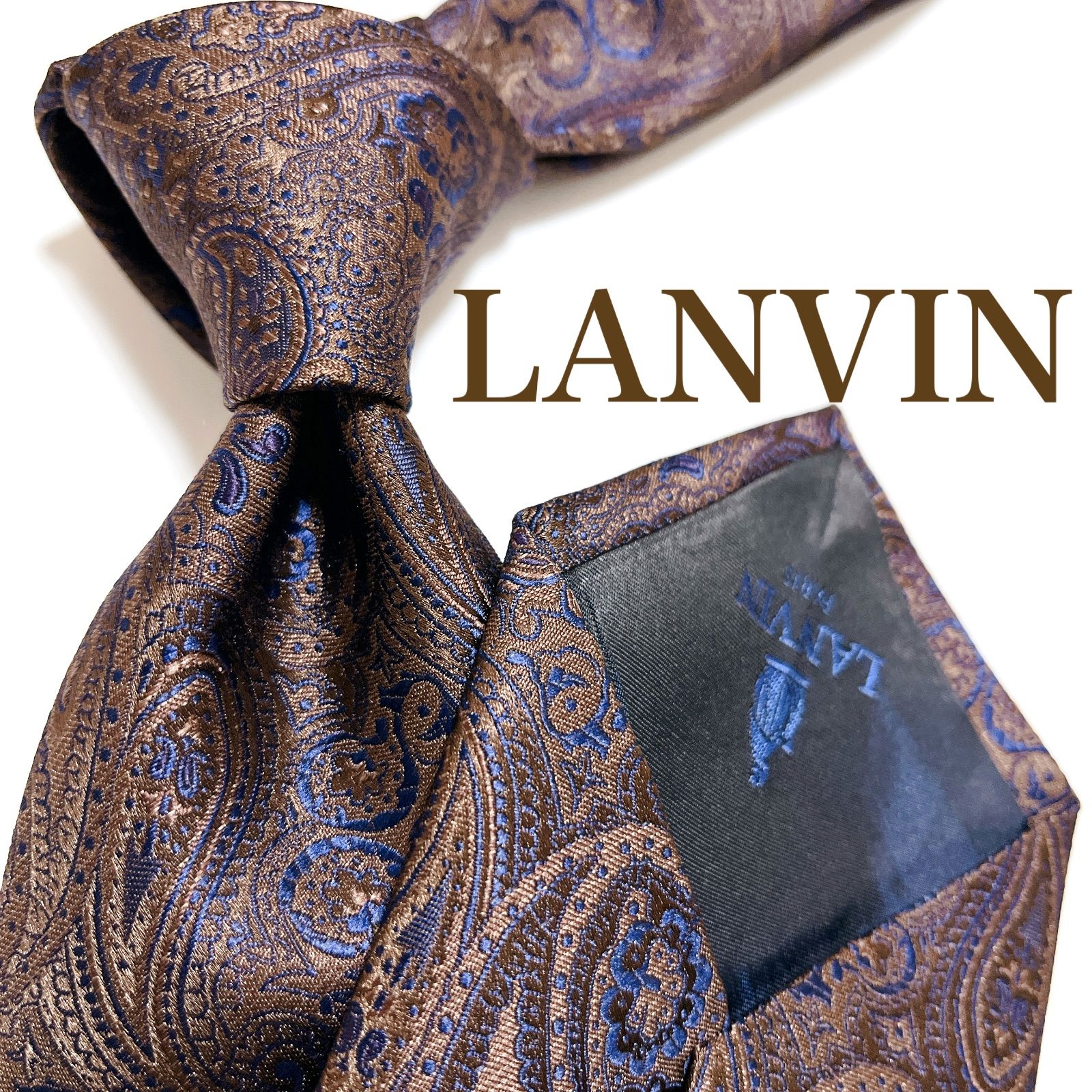 LANVIN ネクタイ ネイビー レッド ペイズリー柄 光沢 総柄 LANVIN ネクタイ ネイビー レッド ペイズリー柄 光沢 総柄 ROYTOUCH