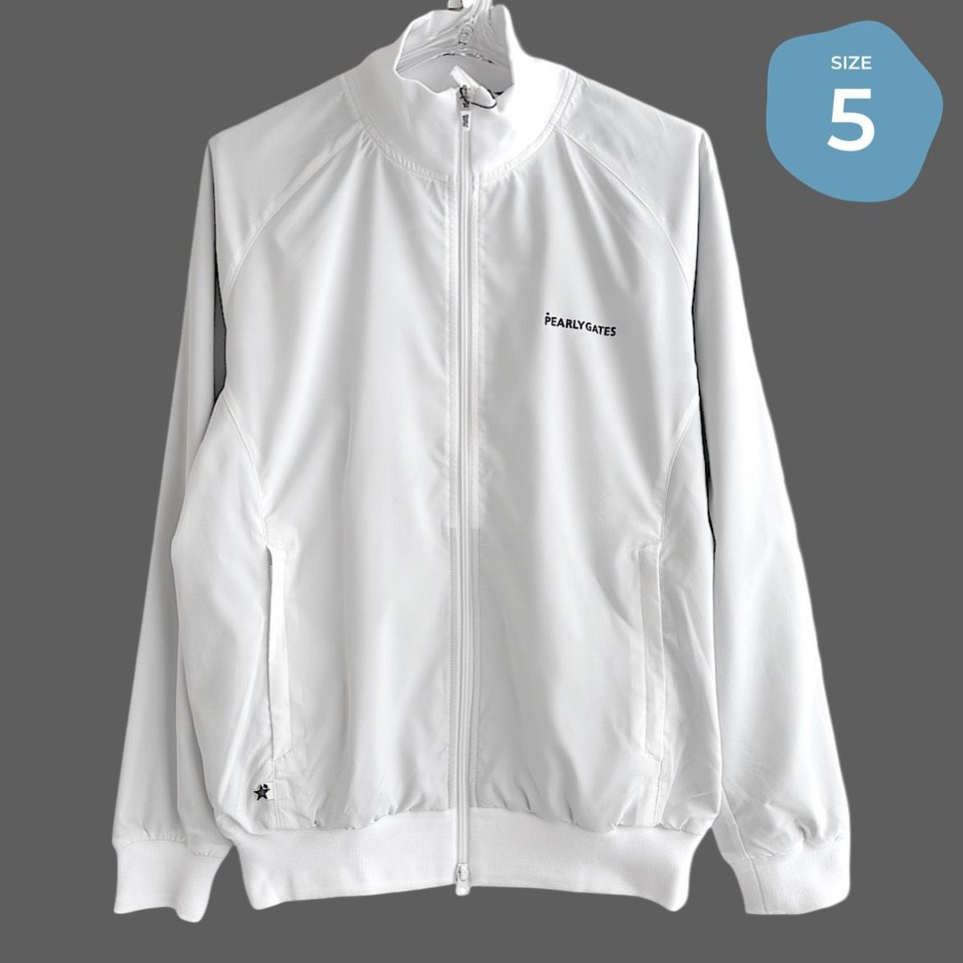 531 PEARLY GATES パーリーゲイツ 定価40 700円 メンズ 素材 防水 透湿 タフレックス ソーラーセンサーL ロゴ裏地 ストレッチ フルジップ ジャケット ブルゾン ゴルフウェア アウター ホワイト サイズ5 Lサイズ