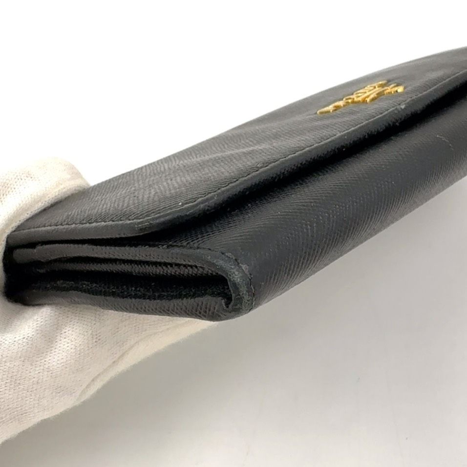  PRADA 二つ折り 長 レザー ブラック 財布 ゴールド 長財布 小物