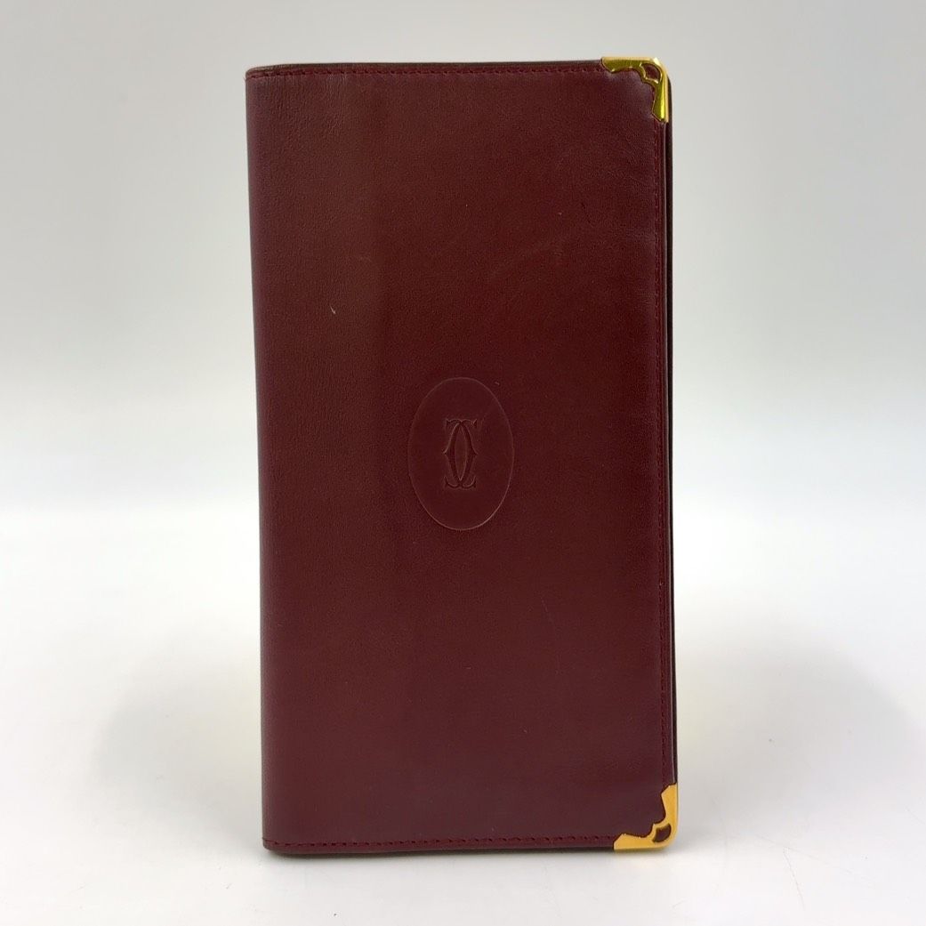 Cartier マストライン レザー ボルドー 札入れ ゴールド