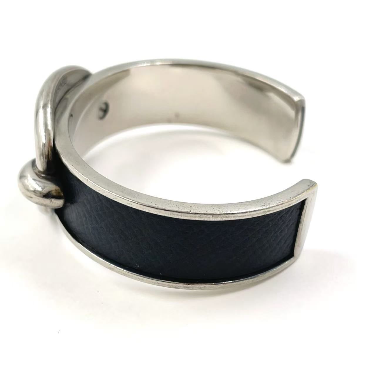  HERMES シェーヌダンクル ブレスレット レザー×メタル シルバー×ブラック バングル ブレスレット アクセサリー