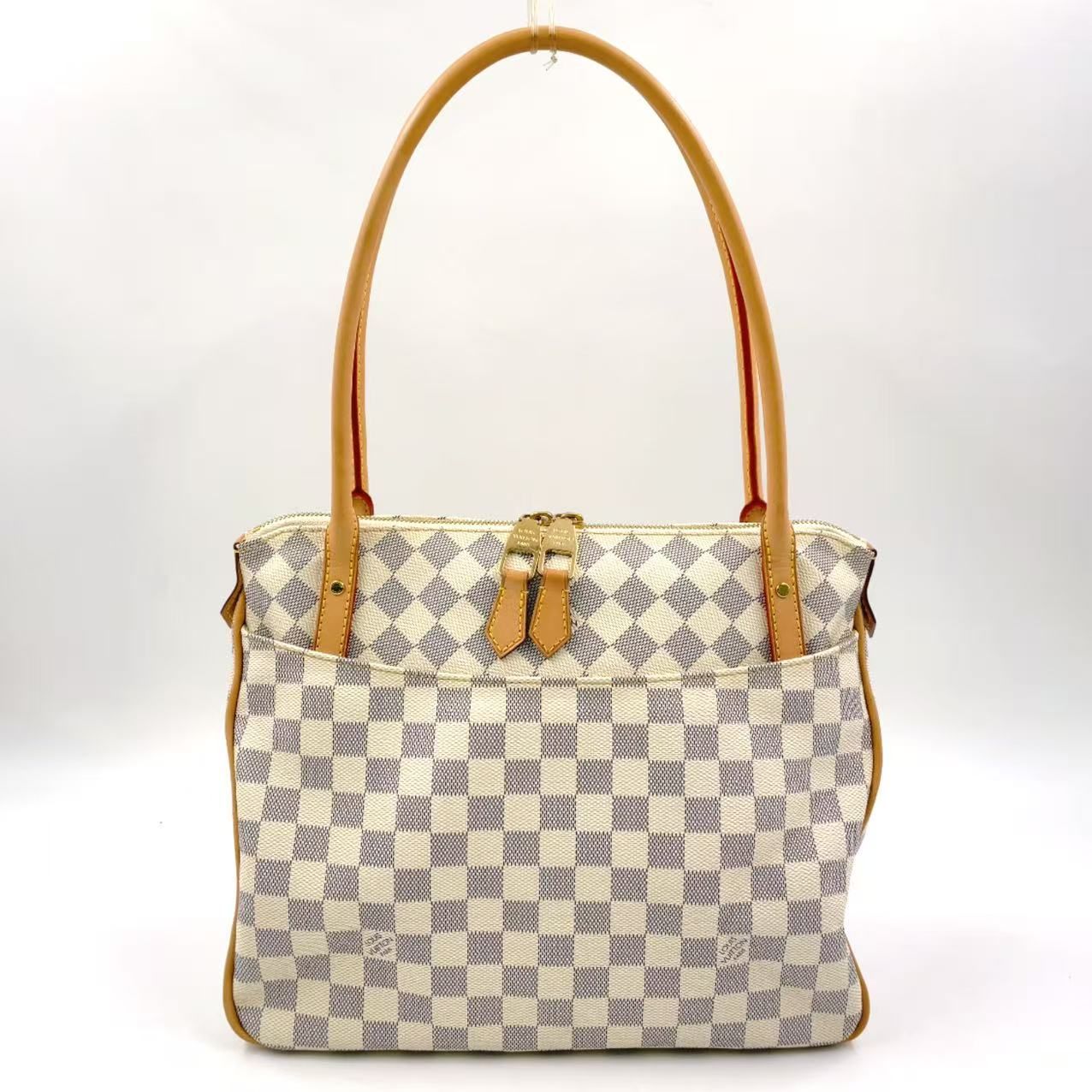 LOUIS VUITTON フィジェリPM ダミエアズール ダミエアズール レザー×PVC ホワイト×ライトブラウン トートバッグ ゴールド N41176