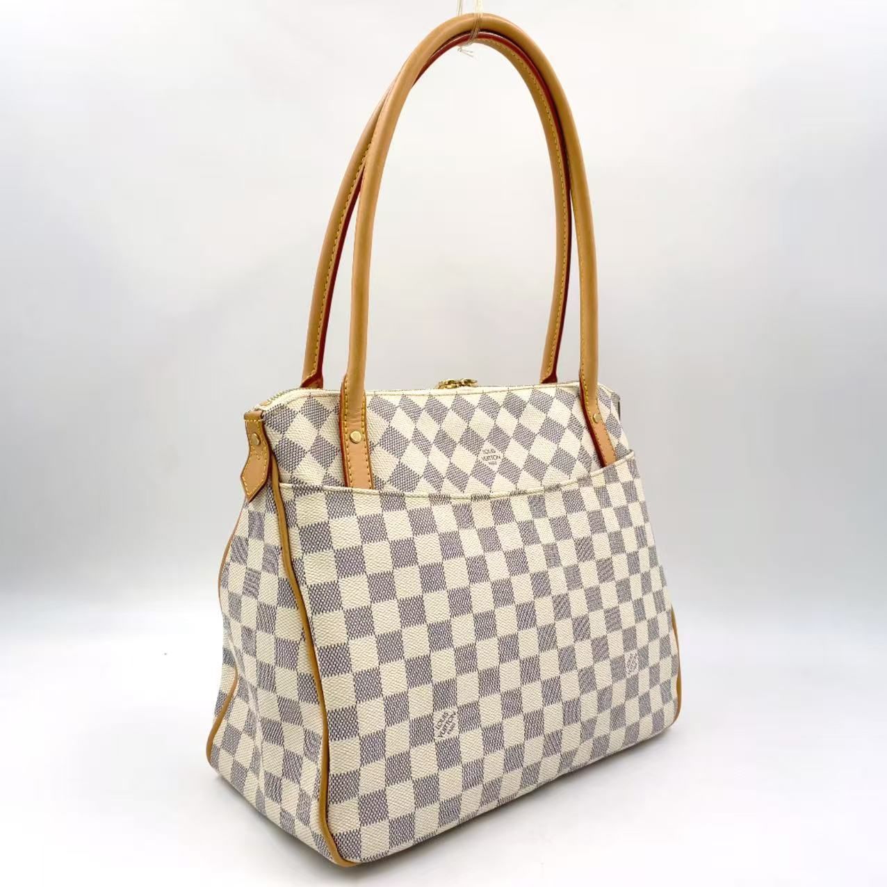 LOUIS VUITTON フィジェリPM ダミエアズール ダミエアズール レザー×PVC ホワイト×ライトブラウン トートバッグ ゴールド N41176