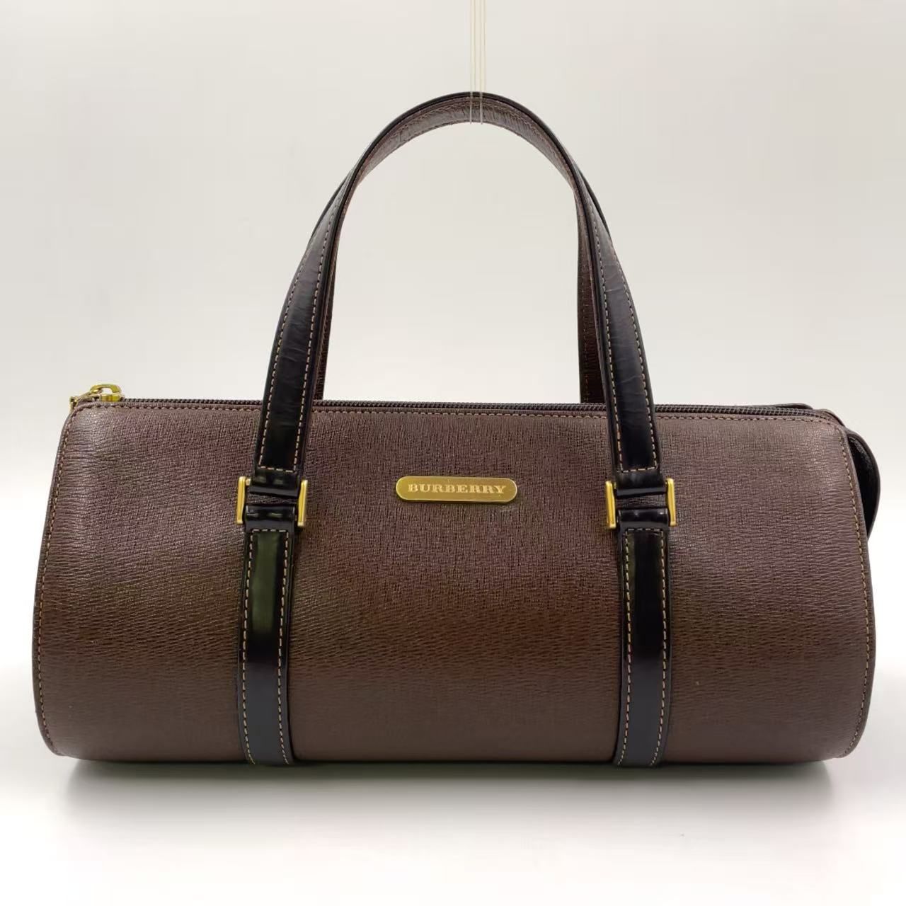 BURBERRY レザー ハンドバッグ レザー ブラウン ミニボストンバッグ ゴールド