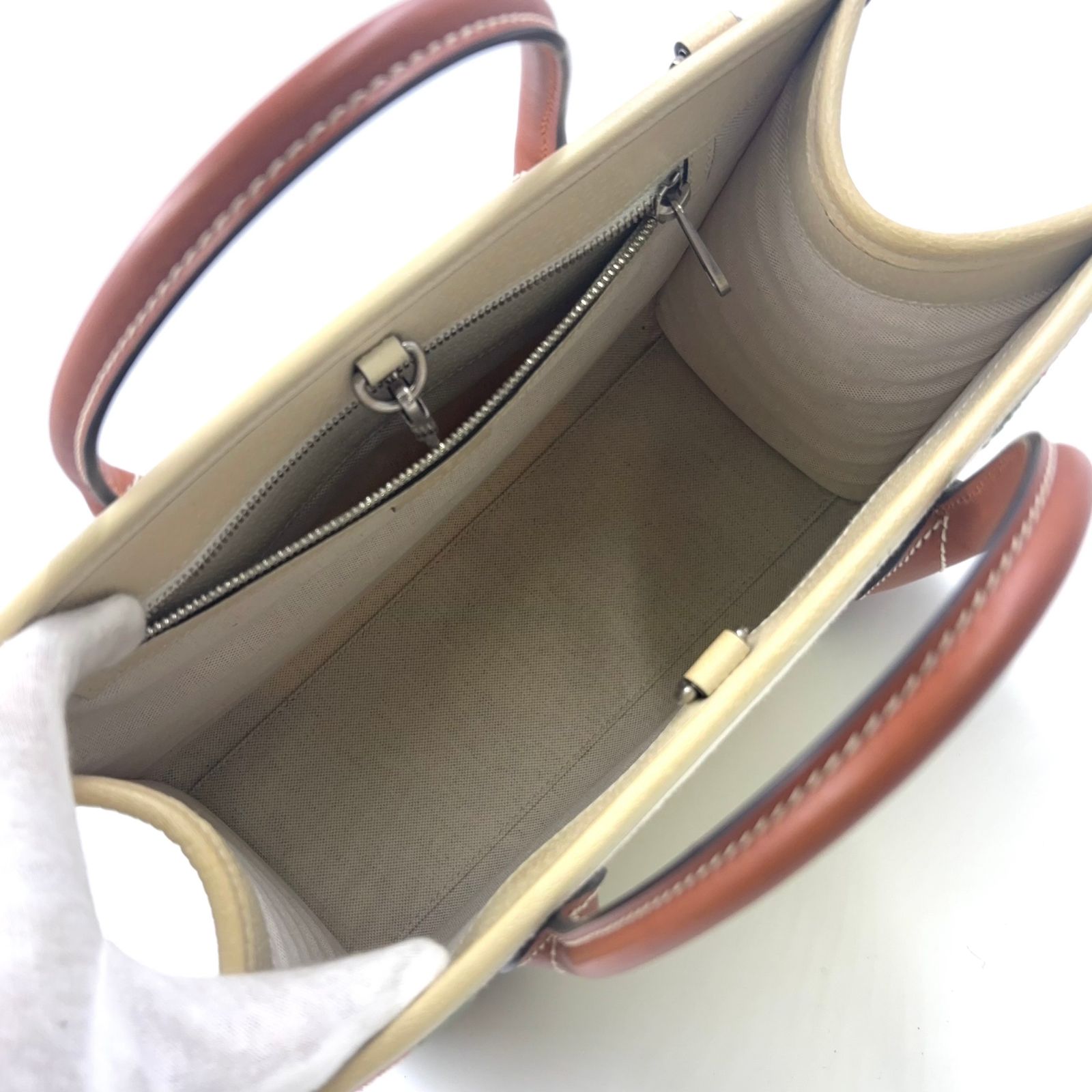 オフホワイト×ライトブラウン トートバッグ