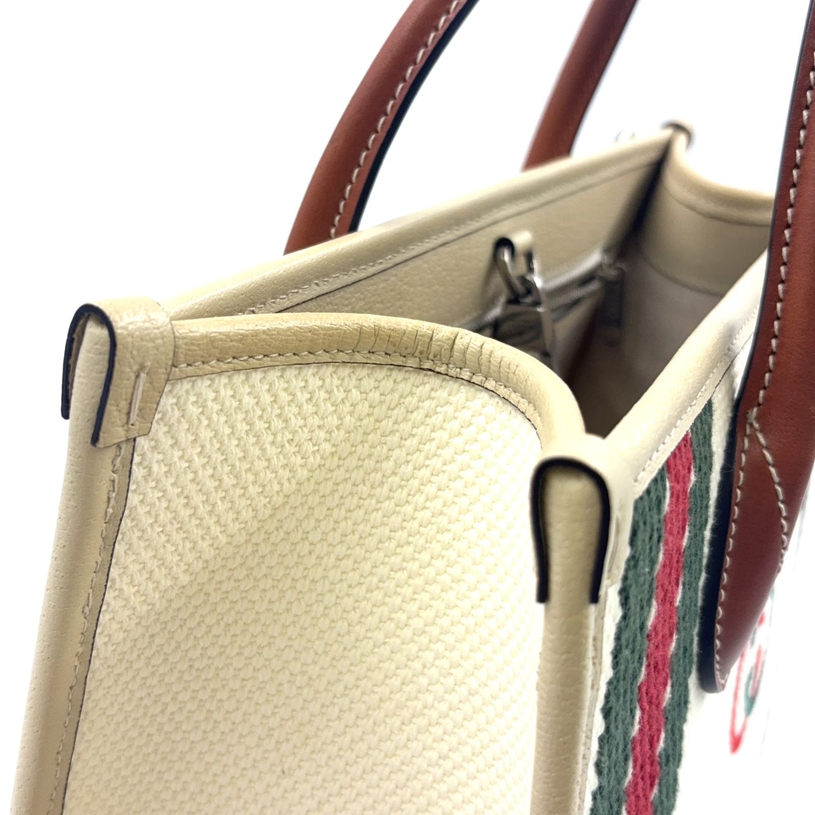 オフホワイト×ライトブラウン トートバッグ