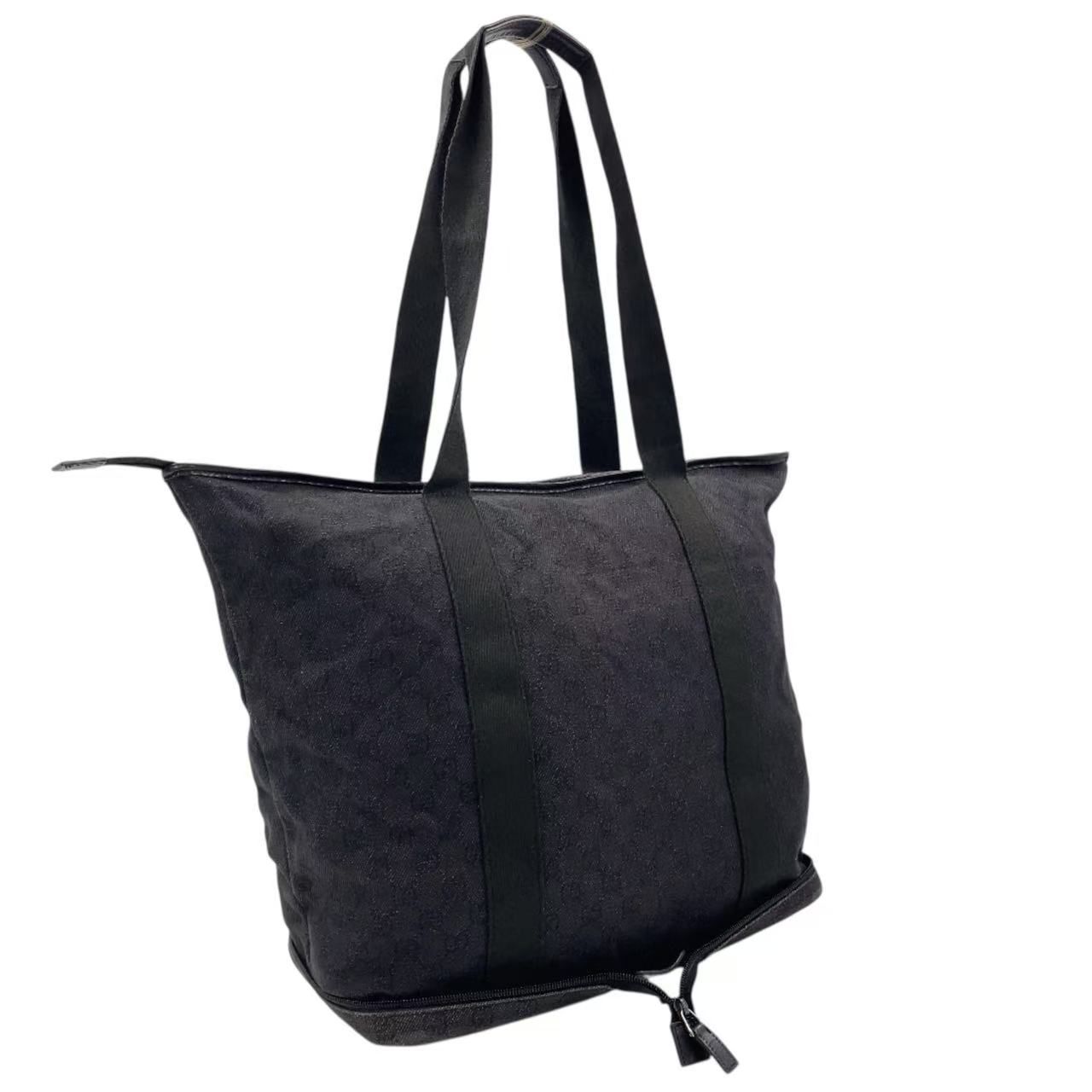 GUCCI GGキャンバス 折りたたみ キャンバス ブラック トートバッグ シルバー 152232