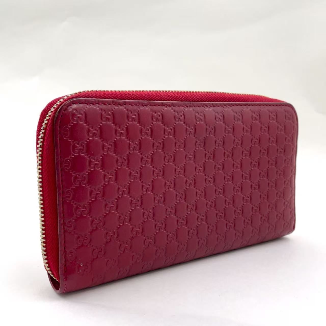 GUCCI マイクログッチシマ ラウンドファスナー長財布 レザー レッド