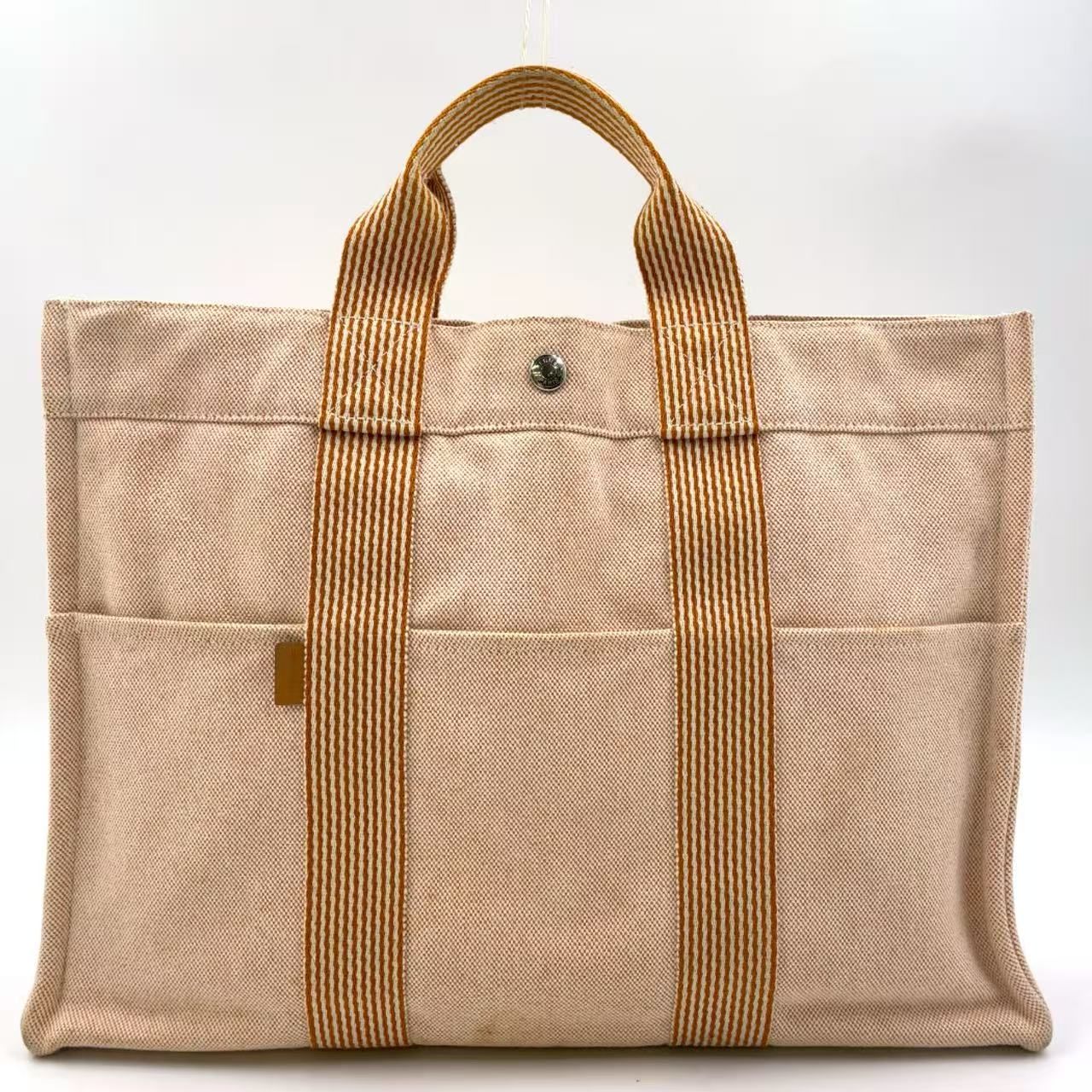 HERMES ニューフールトゥ トートMM キャンバス ベージュ トートバッグ シルバー