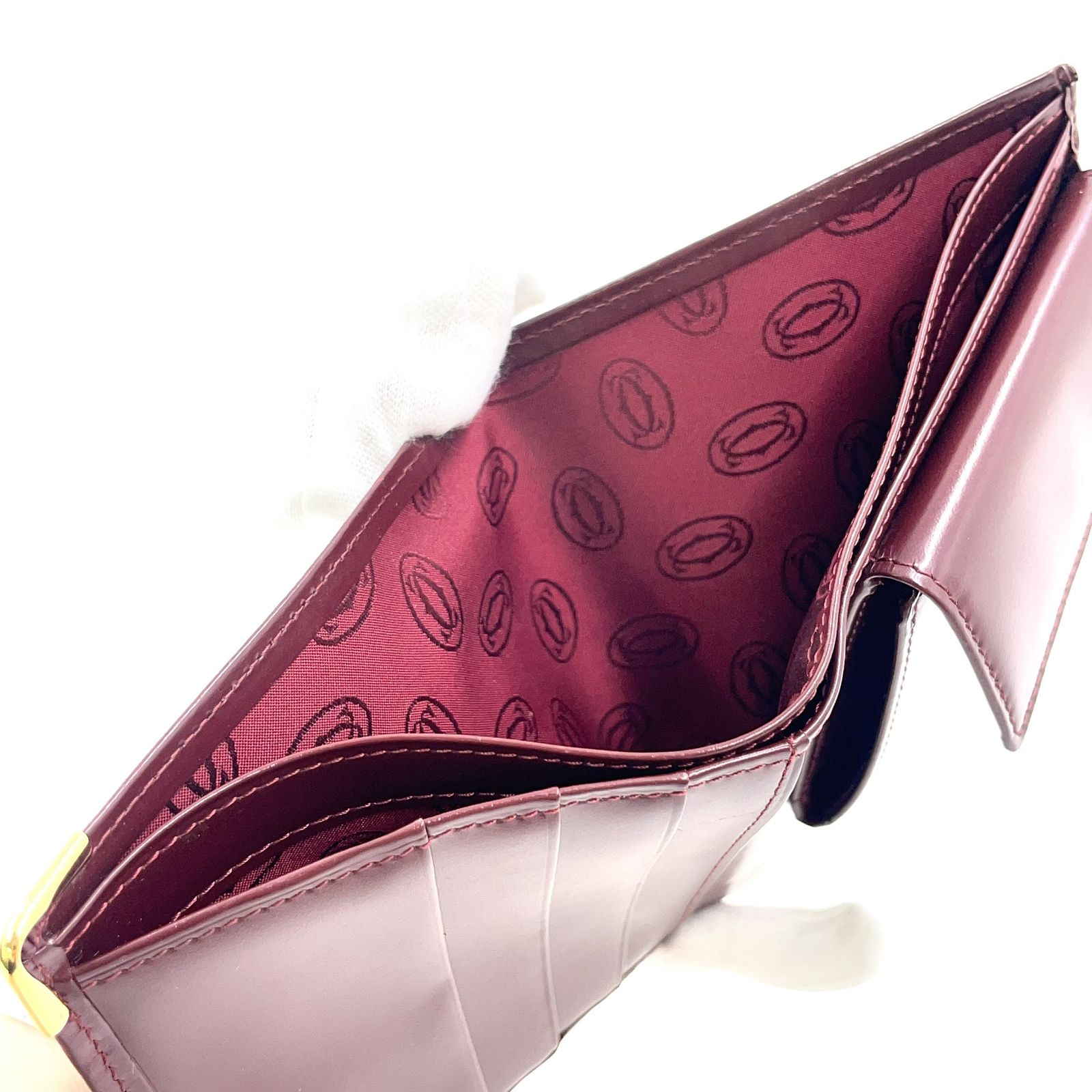 Cartier マストライン 二つ折 レザー ボルドー 財布 ゴールド Cartier