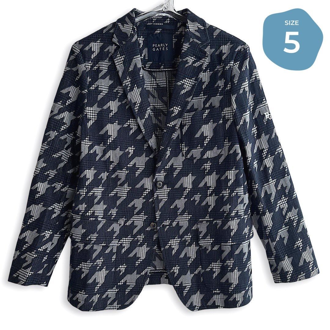 529 PEARLY GATES パーリーゲイツ 定価64 900円 メンズ ジャケット 千鳥格子×グレンチェック ゴルフウェア 紺 ネイビー サイズ5 Lサイズ