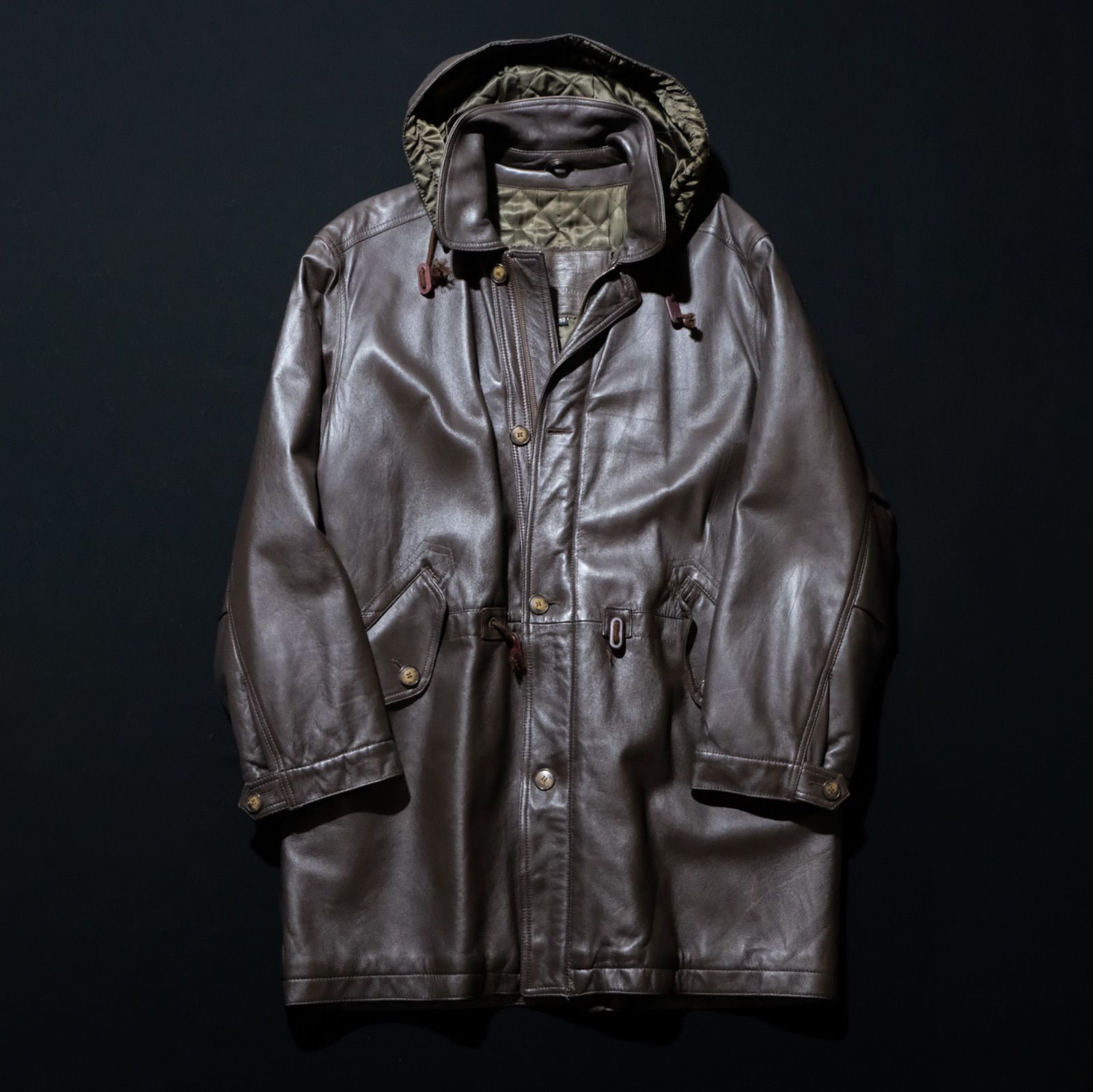 GRUNO LIMITED レザーモッズコート 中綿入り 52サイズ ユーロ古着 フライトジャケット N-3B ビンテージ