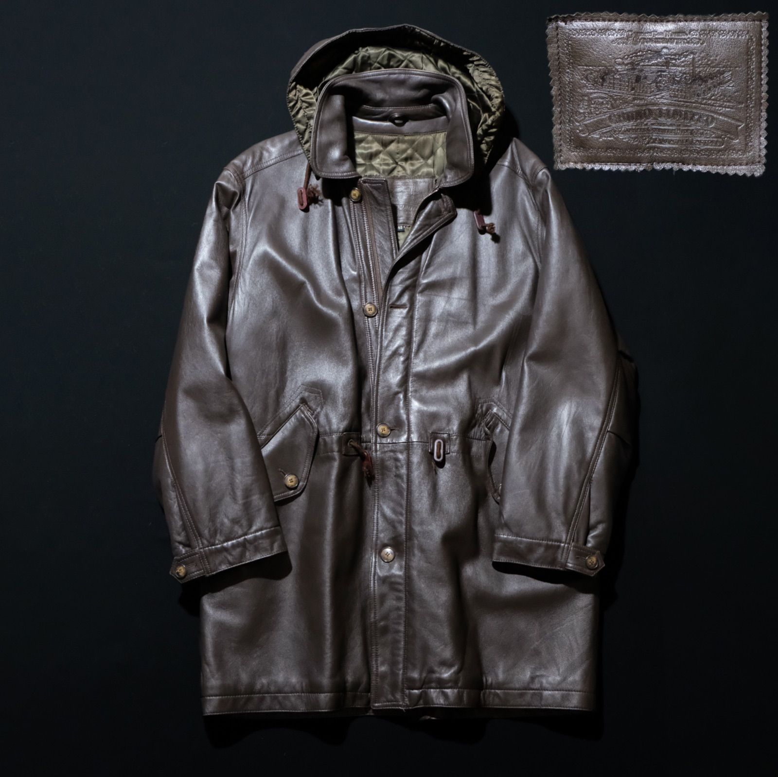 GRUNO LIMITED レザーモッズコート 中綿入り 52サイズ ユーロ古着 フライトジャケット N-3B ビンテージ