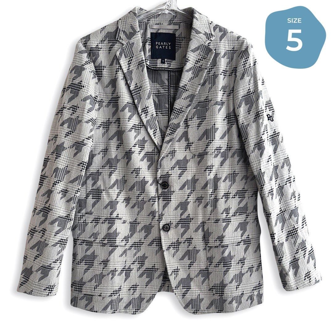 528 PEARLY GATES パーリーゲイツ 定価64 900円 メンズ ジャケット 千鳥格子×グレンチェック ゴルフウェア グレー サイズ5 L