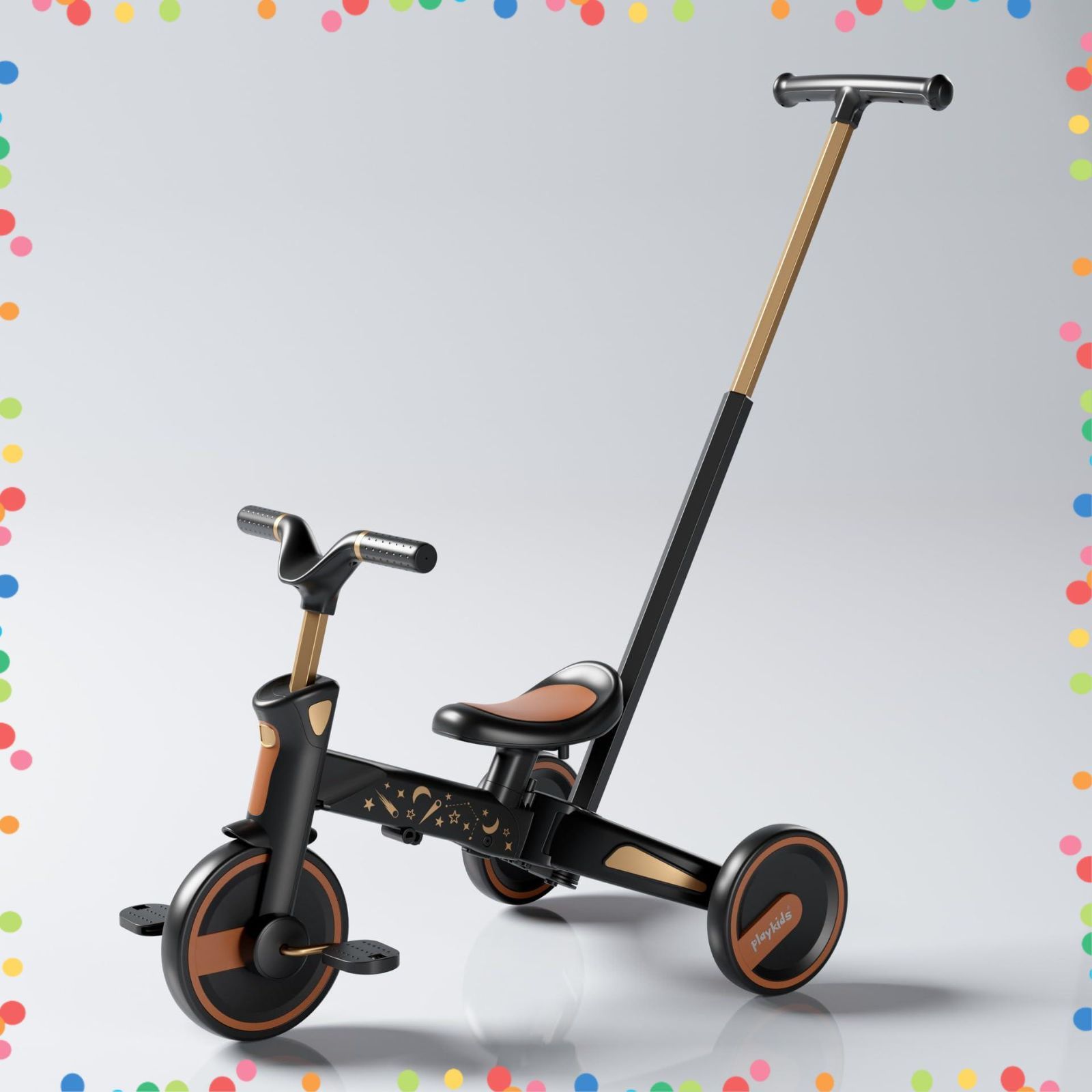 在庫 一台四役 4in1 押し棒付き 折りたたみ 組み立て不要 対象年齢1.5～5歳 三輪車 ブラックホシゾラ