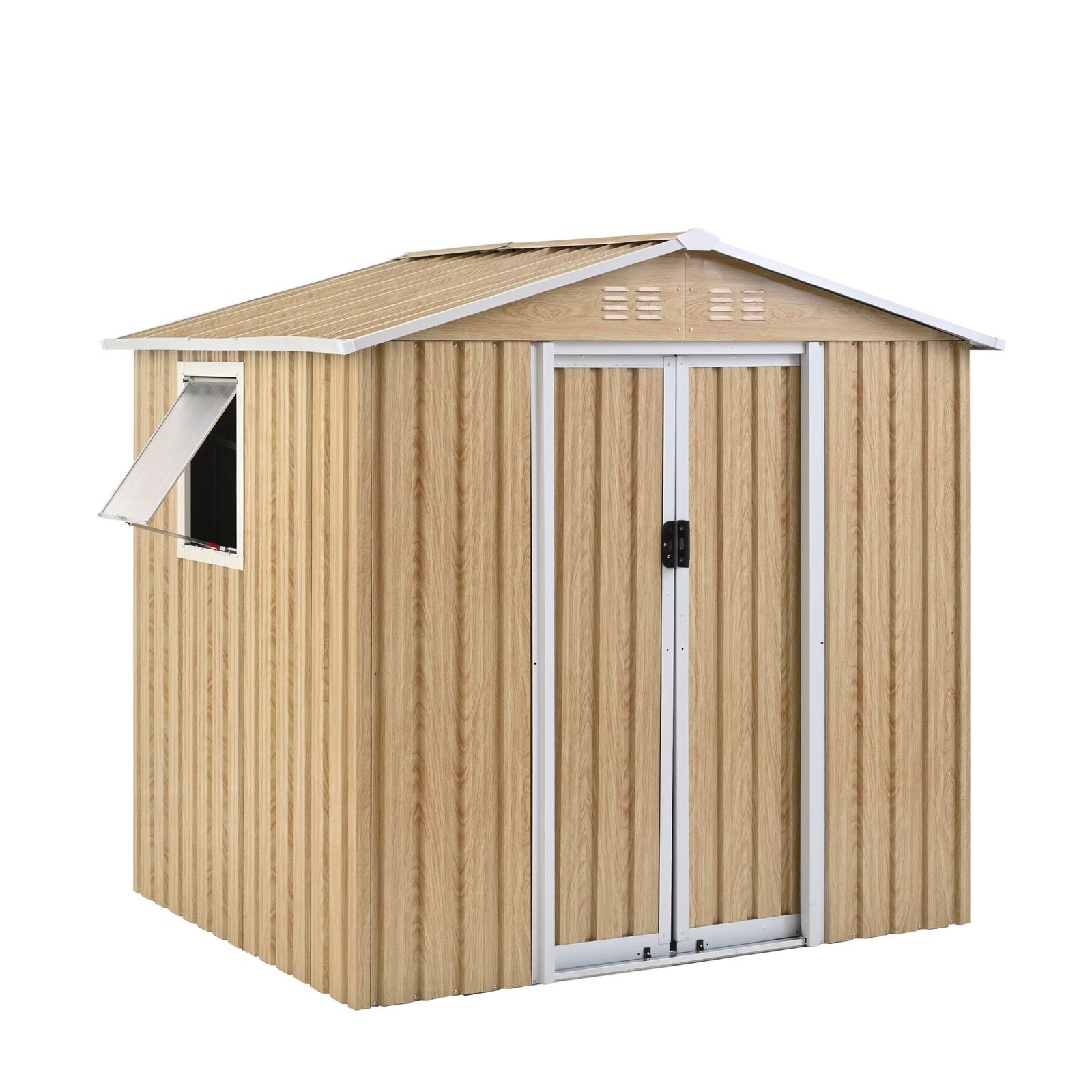 可動棚-すべり出し窓付き 物置 屋外 スチール 倉庫 床材補強フレーム付き 戸外収納庫 W194cm D162cm H184cm 物置き おしゃれ 大型 収納庫 屋外物置 防さび ベランダ 防水 ドア ナチュラル