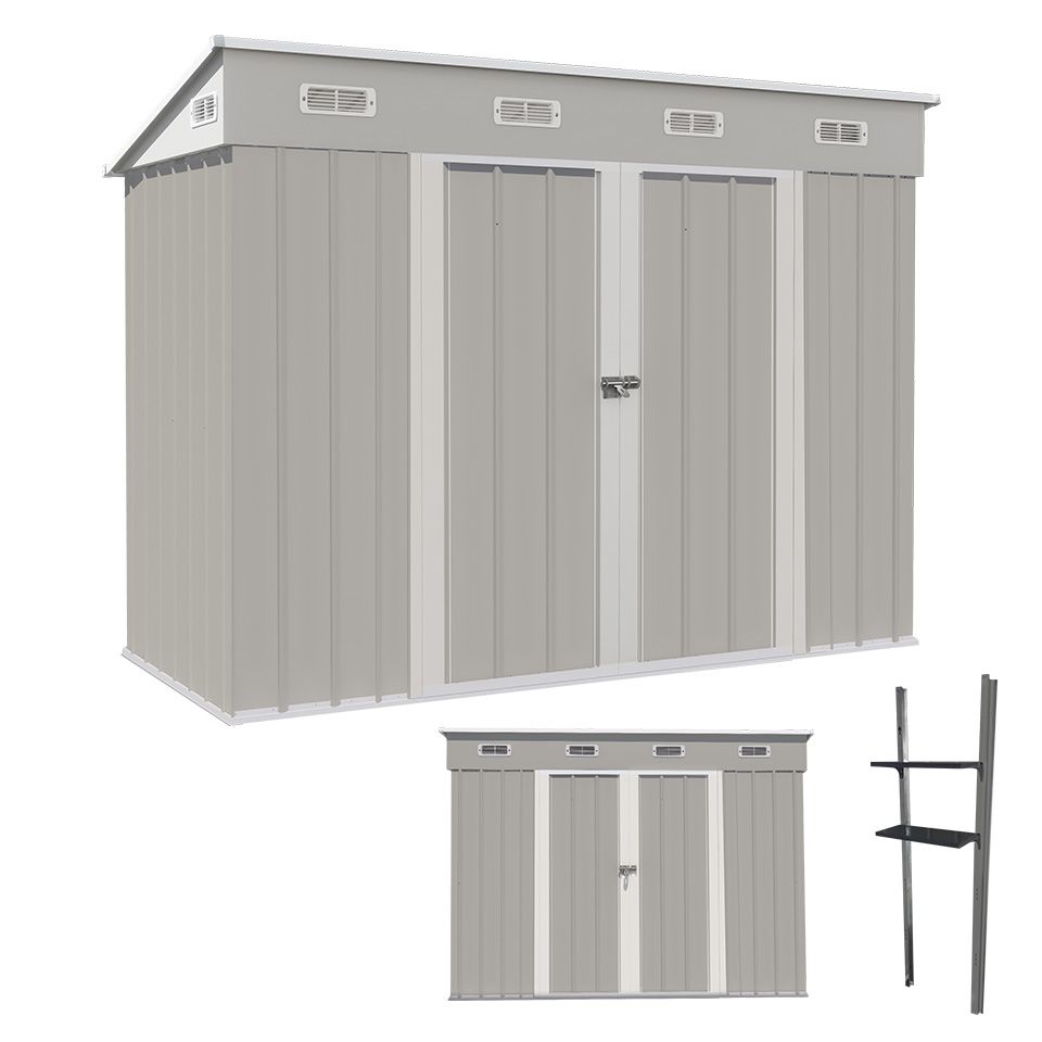 可動棚付き 物置 屋外 スチール 倉庫 床材補強フレーム付き 戸外収納庫 幅270 奥行き126 高189 物置き おしゃれ 大型 収納庫 屋外物置 防さび ベランダ 防水 ドア スチール物置 屋外収納 ガーデニング 庭 グレーホワイト