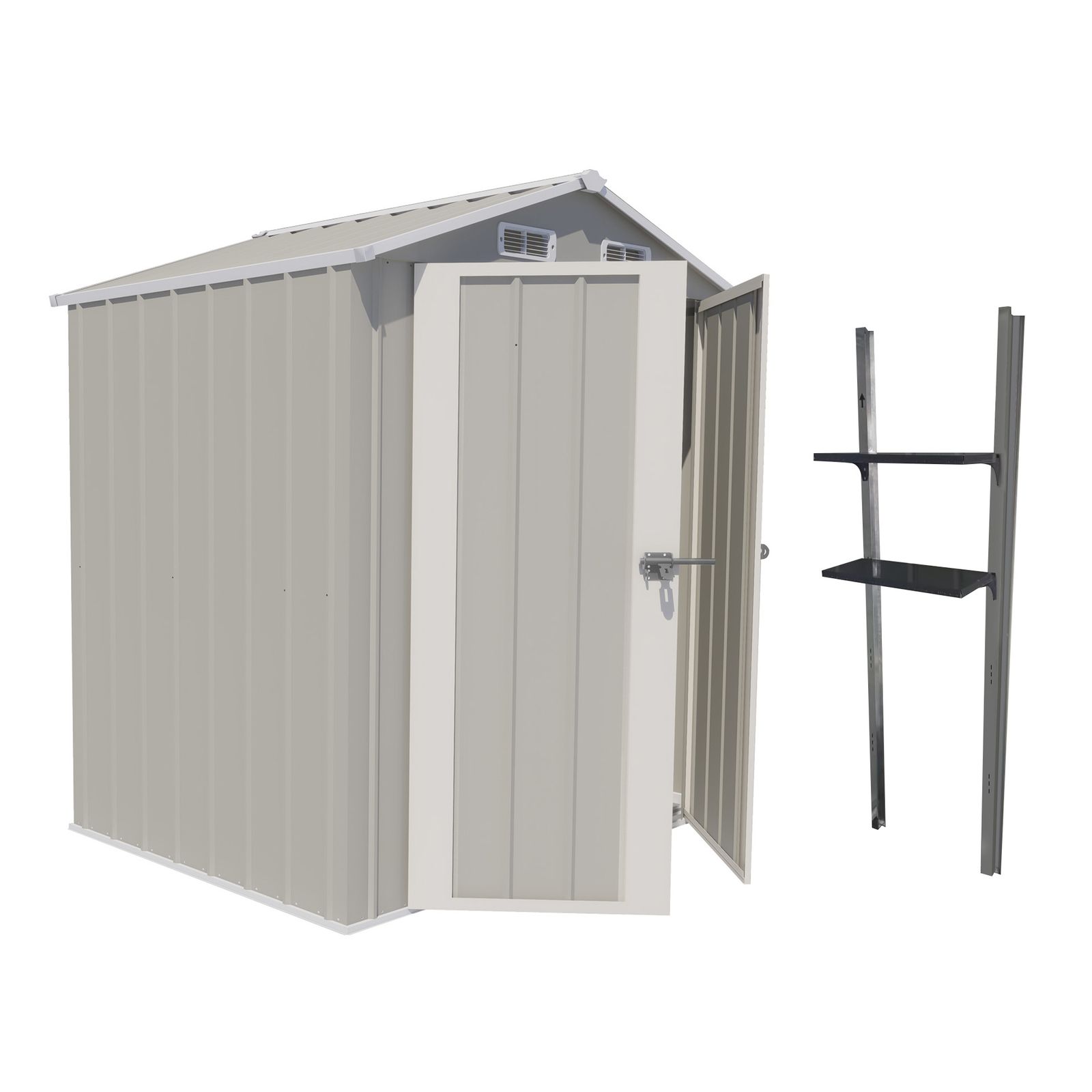 可動棚付き 物置 屋外 スチール 倉庫 床材補強フレーム付き 戸外収納庫 幅173 奥行き107 高193 物置き おしゃれ 大型 収納庫 屋外物置 防さび ベランダ 防水 ドア スチール物置 屋外収納 ガーデニング 庭 グレーホワイト