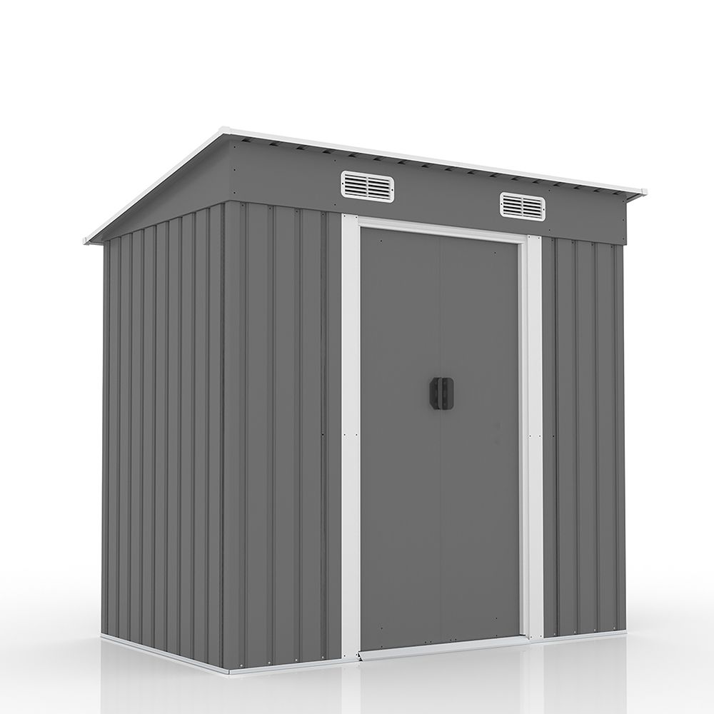 TYPE B グレー 物置 屋外 大型 倉庫 大型物置 戸外収納庫 物置 防水 耐侯 収納 ガーデン 庭 田畑 農場 頑丈 大容量 スチール 引き戸 補強フレーム付き 換気口付き 床なし