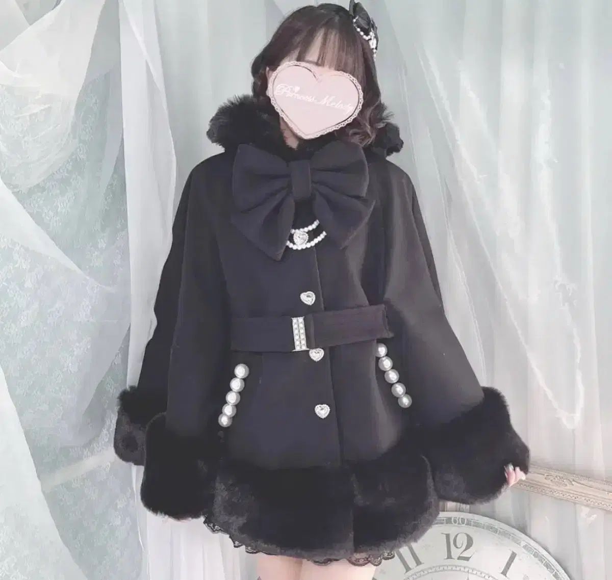 マズ フリーメロ ファー ポンチョ コート ブラック 量産型 地雷系