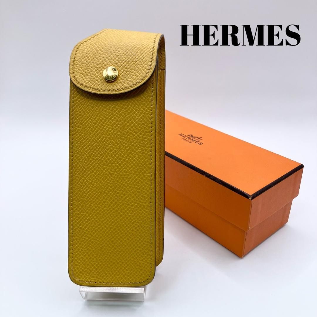き HERMES レザー ペンケース 筆記用具 イエロー エルメス