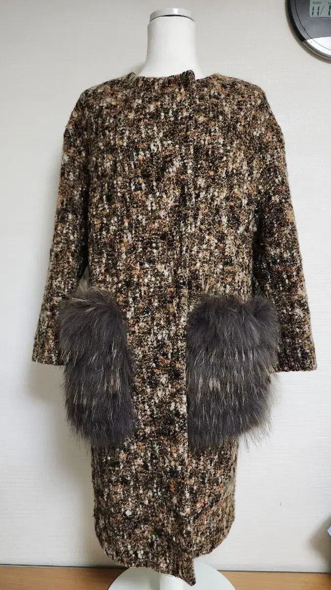 サンドロ ツイード ファー ポケット コート 55