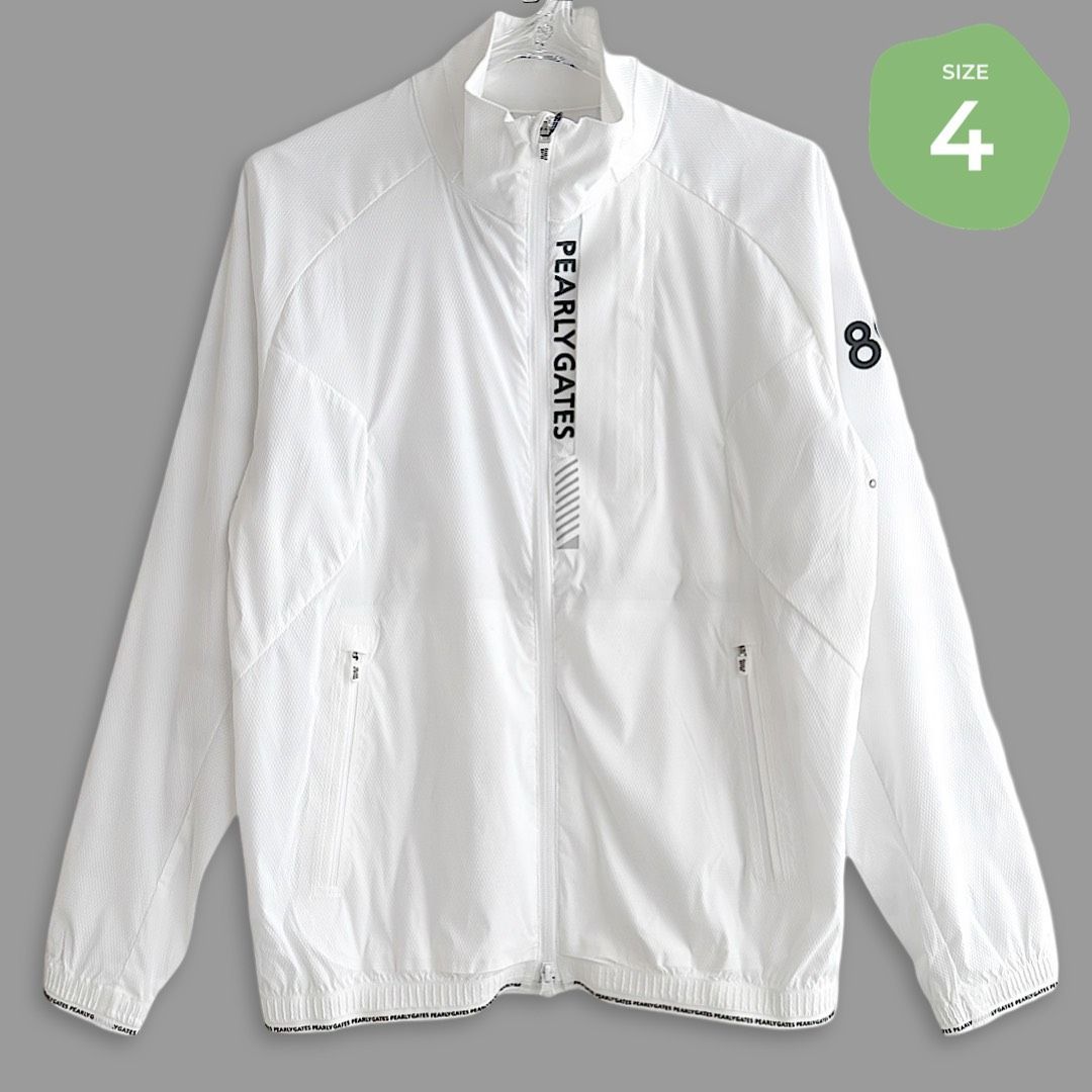 523 PEARLY GATES パーリーゲイツ メンズ ホワイト ジップアップ ブルゾン ジャケット ゴルフウェア 軽量 ストレッチ エアシャット ダイヤドビー柄 白 サイズ4 Mサイズ