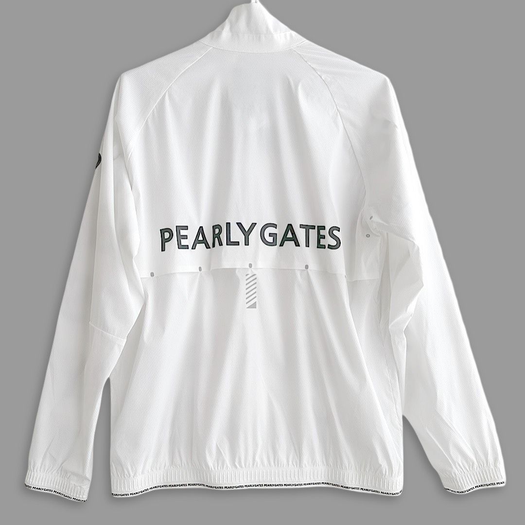 523 PEARLY GATES パーリーゲイツ メンズ ホワイト ジップアップ ブルゾン ジャケット ゴルフウェア 軽量 ストレッチ エアシャット ダイヤドビー柄 白 サイズ5 Lサイズ
