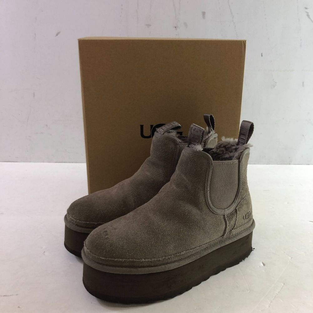 04 w 5199∞ UGG アグ ムートンブーツ ウィメンズ ニューメル プラットフォーム チェルシー サイドゴア ショートブーツ 1134526 25 cm ダークグレー スエード 厚底