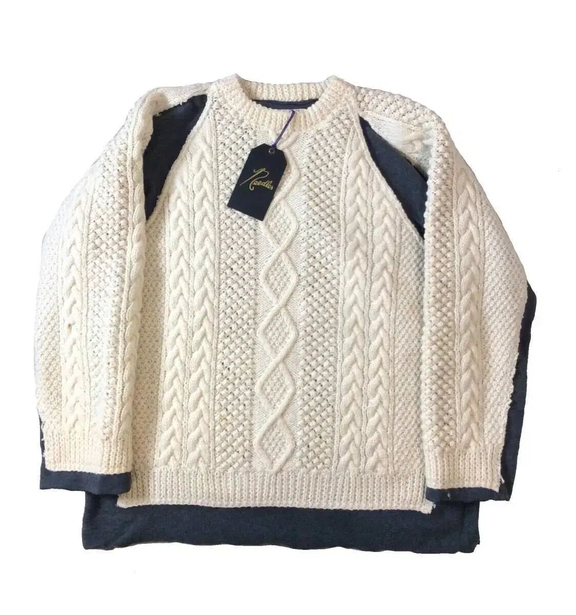 27日迄特別価格 Rebuild by Needles フィッシャーマンニット REBUILD BY NEEDLES FISHERMAN SWEATER NATURAL / PURPLE - L (A
