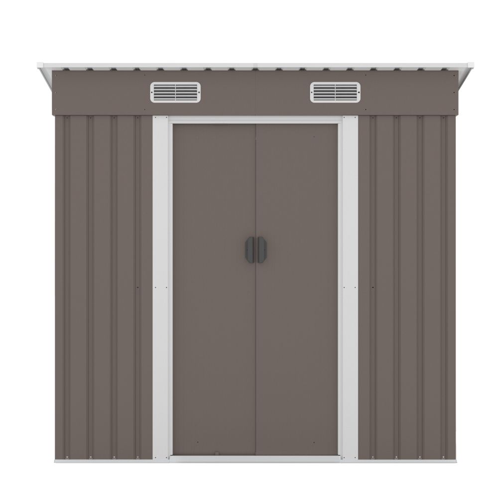 TYPE B ブラウン 物置 屋外 大型 倉庫 大型物置 戸外収納庫 防水 耐侯 収納 ガーデン 庭 田畑 農場 頑丈 大容量 スチール 引き戸 補強フレーム付き 換気口付き 床なし