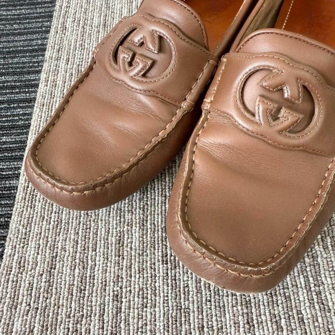 GUCCI グッチ レザー ローファー GGロゴ ブラウン