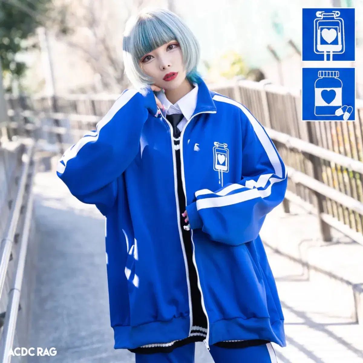 ACDC RAG エーシーディーシー ラグ 輸血ジャージ ズボン セット ブルー 輸血ジャージ サブカルチャー 地雷系 セットアップ